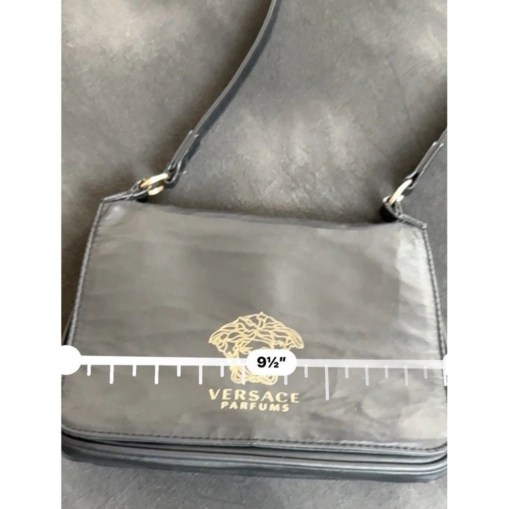 Versace Parfums Vintage Black Crossbody Messenger Bag Gold Medusa Logo Greek Key - Picture 11 of 16